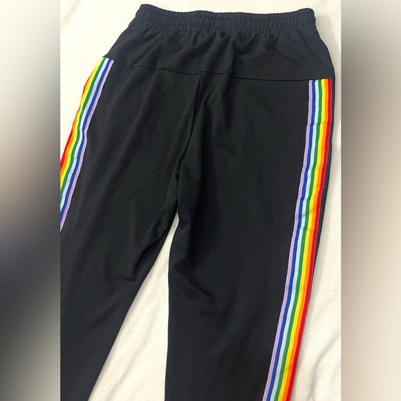 Black Joggers Cotton Blend Drawstring Sweatpants with Rainbow Stripes - Picture 14 of 15